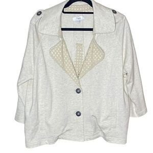 Zowy Cream 2 Button Waffle Trim Casual Layer Cotton Cardigan Blazer Wm’s Sz Lrg